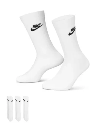 NIKE Sportswear Everyday Essential Crew Socks (3 Pairs) WHITE